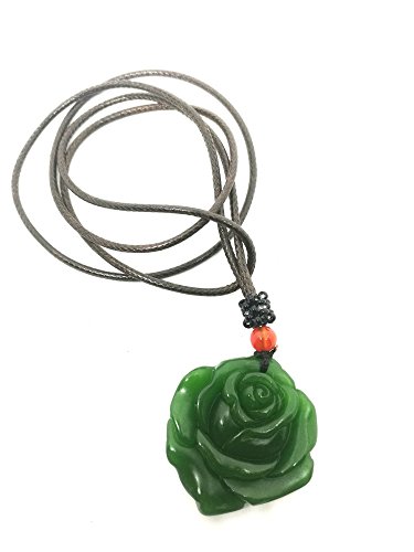 Natural verde Jade rosa collar colgante cuero cuerda suerte amuleto
