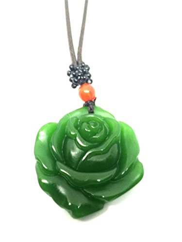 Natural verde Jade rosa collar colgante cuero cuerda suerte amuleto