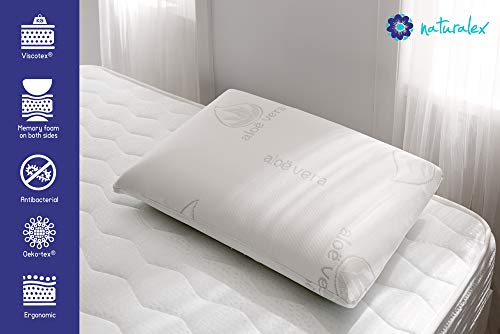 Naturalex | Almohada Ergonómica | Almohada Viscoelástica 60x40 Cm Tejido Aloe Vera Desenfundable | Altura 13 Cm | Ultra Transpirable Hipoalergénica y Antiácaros