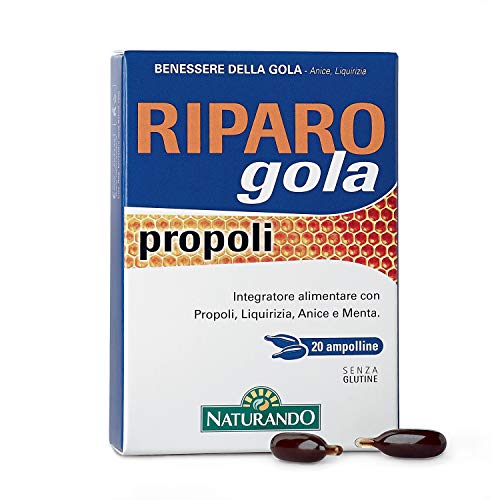Naturando - Riparo Gola Propoli 20 Cápsulas Gelatinosas - Complemento Alimenticio Útil para la Salud de la Garganta y de la Faringe