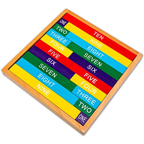 Natureich Juguete educativo de matemáticas Montessori de madera para aprender los números con barras de números en escritura y números Coloridas / Naturales