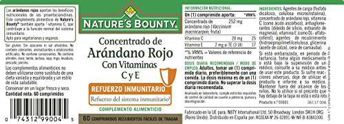 Nature's Bounty, Concentrado de Arándano Rojo con Vitaminas C y E, 60 Comprimidos