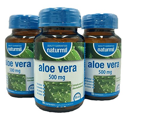NATURMIL Aloe Vera 500 mg limpieza de colon, pack de (2 X 90) 180 comprimidos, para desintoxicar el organismo, para consumo diario, contra el estreñimiento limpiando los intestinos, efecto DETOX