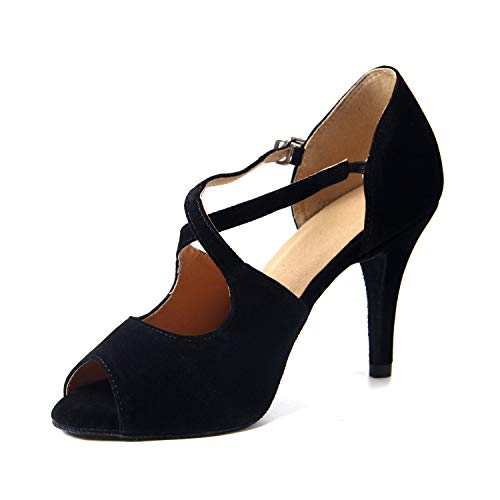 Naudamp Zapatos de Baile Latino de satén para Mujer Salón de Baile Salsa Tacón de Aguja Vals Tango Correa Cruzada Zapatos Peep Toe