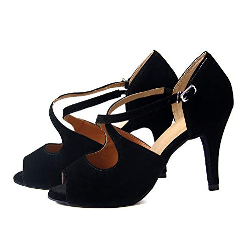 Naudamp Zapatos de Baile Latino de satén para Mujer Salón de Baile Salsa Tacón de Aguja Vals Tango Correa Cruzada Zapatos Peep Toe