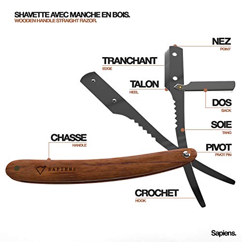 Navaja de Afeitar de Barbero Tradicional de Sapiens - 1 Año de Afeitado - Set con Accesorio Profesional de Afeitado de Barba, Estuche, y 100 Cuchillas Derby Professional