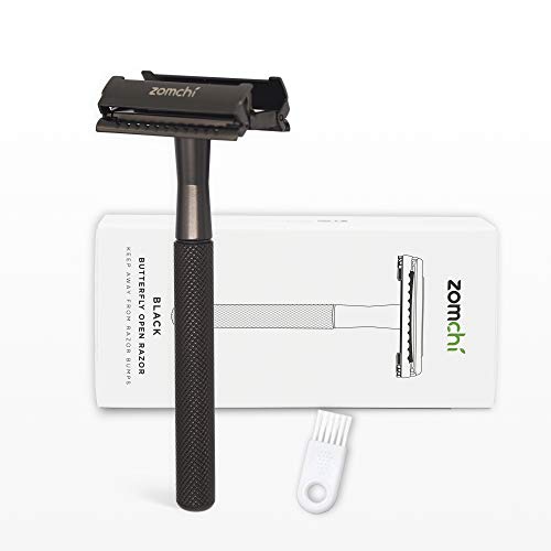 Navajas de afeitar abiertas para hombres o mujeres, navaja de afeitar con una caja delicada, se adapta a todas las cuchillas de afeitar de doble filo (negro)