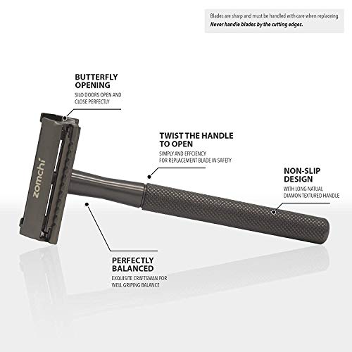 Navajas de afeitar abiertas para hombres o mujeres, navaja de afeitar con una caja delicada, se adapta a todas las cuchillas de afeitar de doble filo (negro)