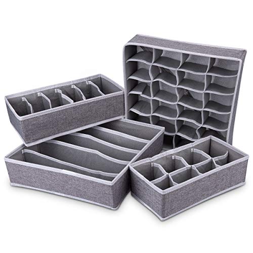 Navaris 4X Organizadores de cajones con Compartimentos - Caja de almacenaje de Tela Plegable - Organizador de Armario para Ropa Interior Calcetines