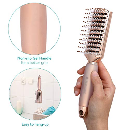 Navaris Cepillo de pelo desenredante - Cepillo de ventilación para cabello rizado liso afro rulos fino grueso - Peineta para secar alisado - Oro rosa