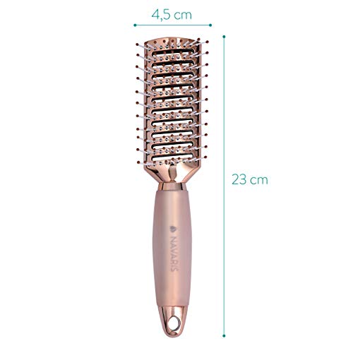 Navaris Cepillo de pelo desenredante - Cepillo de ventilación para cabello rizado liso afro rulos fino grueso - Peineta para secar alisado - Oro rosa
