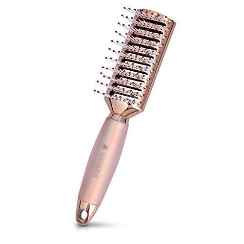 Navaris Cepillo de pelo desenredante - Cepillo de ventilación para cabello rizado liso afro rulos fino grueso - Peineta para secar alisado - Oro rosa