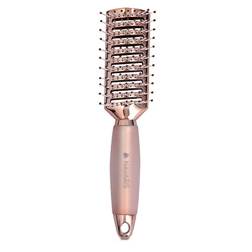 Navaris Cepillo de pelo desenredante - Cepillo de ventilación para cabello rizado liso afro rulos fino grueso - Peineta para secar alisado - Oro rosa