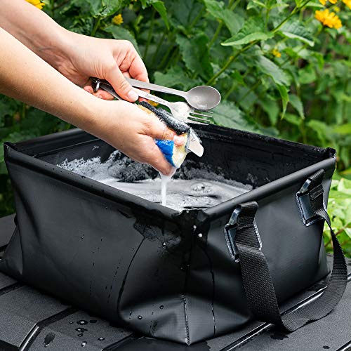 Navaris Cubo Plegable para Camping de 15 L - Accesorio para Pesca Acampar excursión - Cuenco de Lona con Asas para Agua Hielo Lavar Fregar - 0.25 KG