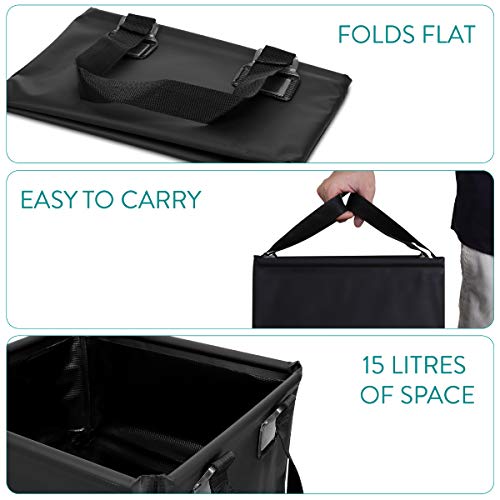 Navaris Cubo Plegable para Camping de 15 L - Accesorio para Pesca Acampar excursión - Cuenco de Lona con Asas para Agua Hielo Lavar Fregar - 0.25 KG