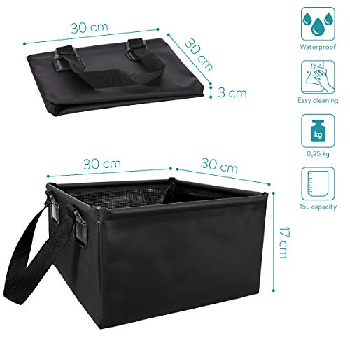 Navaris Cubo Plegable para Camping de 15 L - Accesorio para Pesca Acampar excursión - Cuenco de Lona con Asas para Agua Hielo Lavar Fregar - 0.25 KG