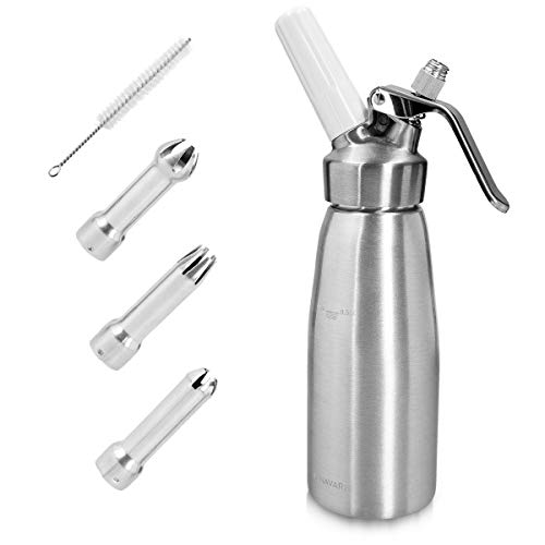 Navaris Dispensador de Nata montada - Sifón de Cocina de Aluminio con Capacidad de 500ML - Set Profesional con 3 boquillas Compatible con Cargas N20