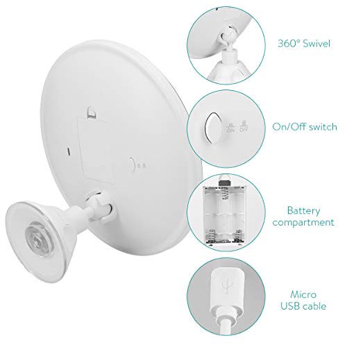 Navaris Espejo de Aumento x5 con luz - Espejo con Ventosa e iluminación LED - Giratorio y Ajustable 360° - Espejo de Maquillaje y depilación