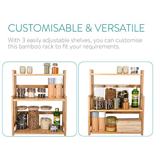 Navaris Estante de bambú para usos múltiples - Especiero de Madera para Botellas condimentos Especias - Tamaño 41.5 x 18 x 49.7 CM - 3 Niveles