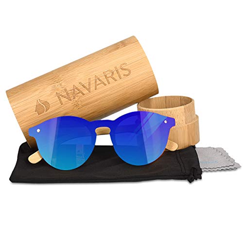 Navaris gafas de sol polarizadas UV400 - Lentes de madera y funda dura - Gafas de sol unisex - Sin montura con patillas marrón y cristal de color
