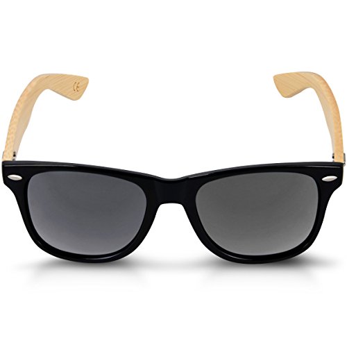 Navaris Gafas de sol UV400 - Gafas de madera para hombre y mujer - Gafas de sol con patillas de madera - Negro