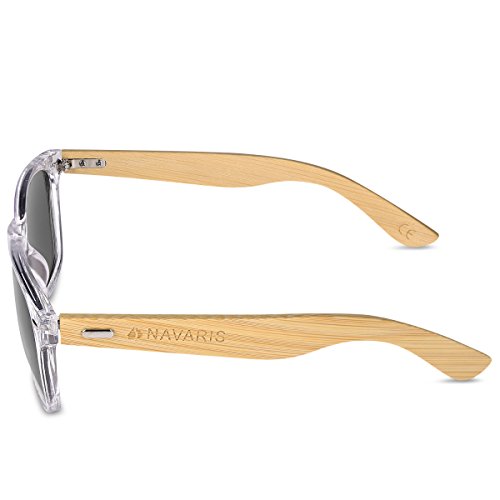 Navaris Gafas de sol UV400 - Gafas de madera para hombre y mujer - Gafas de sol con patillas de madera - Transparente y gris