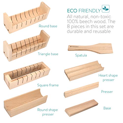Navaris Kit para Hacer Sushi en casa - Set de 8 moldes y Utensilios de Madera para Preparar Sushi japonés en tu Propia Cocina - para Principiantes