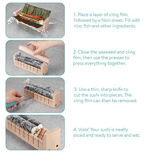 Navaris Kit para Hacer Sushi en casa - Set de 8 moldes y Utensilios de Madera para Preparar Sushi japonés en tu Propia Cocina - para Principiantes