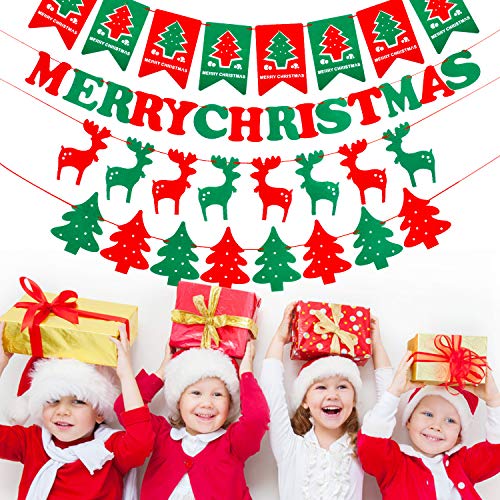 Navidad decoración casa Feliz Navidad Banner - Navidad material fieltro Banner Decoración para el hogar Decoración navideña