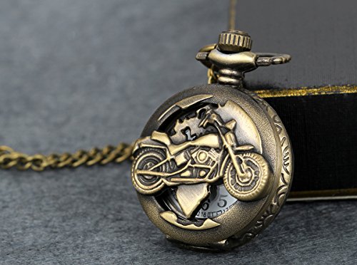 Navidad lancardo Hombre Vintage motocicleta Reloj de bolsillo, bronce analógico de cuarzo alta verja Reloj con collar de cadena para colgar Reloj Pocket Watch Regalo
