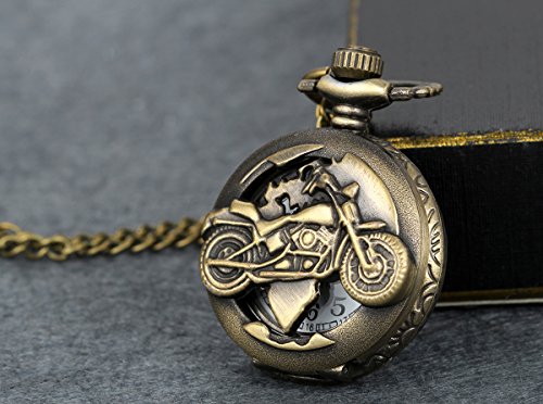 Navidad lancardo Hombre Vintage motocicleta Reloj de bolsillo, bronce analógico de cuarzo alta verja Reloj con collar de cadena para colgar Reloj Pocket Watch Regalo