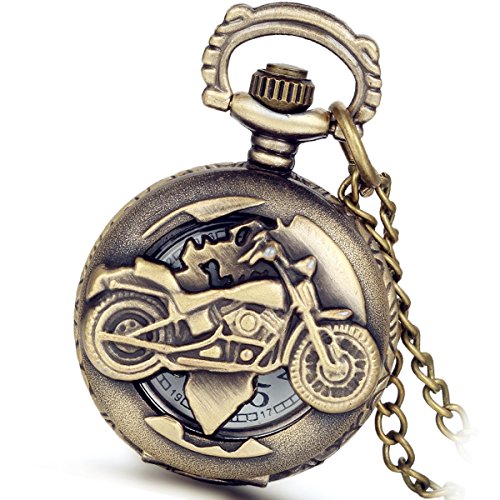 Navidad lancardo Hombre Vintage motocicleta Reloj de bolsillo, bronce analógico de cuarzo alta verja Reloj con collar de cadena para colgar Reloj Pocket Watch Regalo