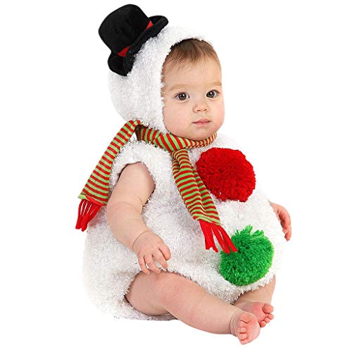 Navidad POLP Baby Monos Disfraz de Muñeco de Nieve Modelado Mameluco de Felpa y Bufanda A Rayas Conjuntos Tops Sin Manga con Capucha Disfraces Christmas