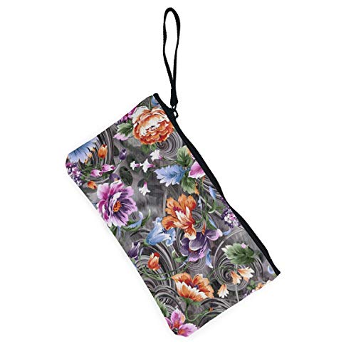 N/C Flor con diseño de tela digital, lindo lienzo cambiador monedero bolso con cremallera, monedero, correa de muñeca, estuche para maquillaje para mujeres y niñas