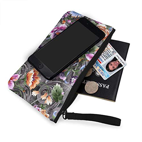 N/C Flor con diseño de tela digital, lindo lienzo cambiador monedero bolso con cremallera, monedero, correa de muñeca, estuche para maquillaje para mujeres y niñas