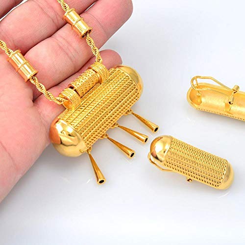 N/D Exquisito Collar Etíope Y Conjunto De Pendientes para Mujer Anillo Collar Dorado Novia Boda Habesha Eritrea Regalo