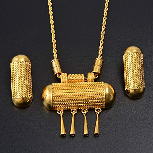 N/D Exquisito Collar Etíope Y Conjunto De Pendientes para Mujer Anillo Collar Dorado Novia Boda Habesha Eritrea Regalo