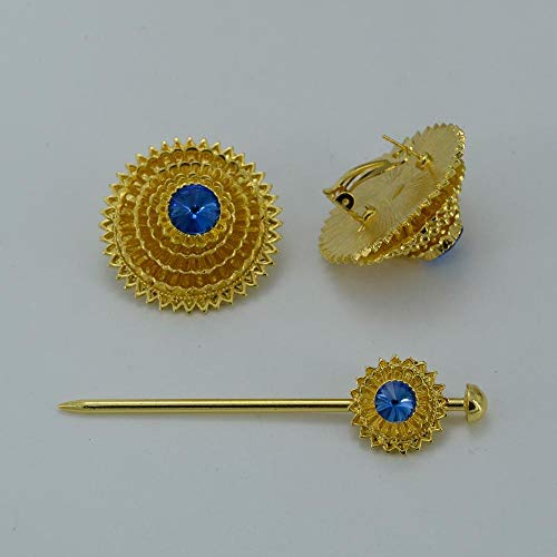 N/D Exquisito Conjunto De Regalo Etíope Dorado Azul Gema Habesha Novia Boda Eritrea Cadena Frente Simple Regalo Femenino