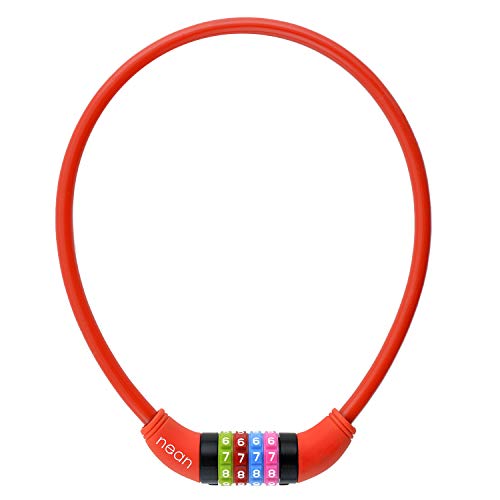 nean Candado de bicicleta infantil, con código de combinación de números, multicolor, 10 x 650 mm, 88089, rojo, 65 cm