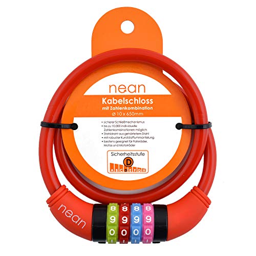 nean Candado de bicicleta infantil, con código de combinación de números, multicolor, 10 x 650 mm, 88089, rojo, 65 cm