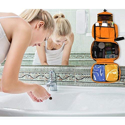 Neceser de Viaje Hombre Mujer/Neceser Maquillaje/Bolsa de aseo bolso Maquillaje Organizador/bolso cosmético/Organizadores de viaje/Bolsa para lavar/Cosméticos/Makeup Bolsa/Toiletry Bag (Naranja)