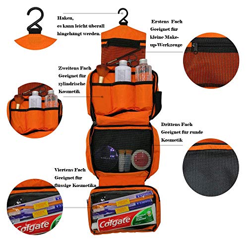 Neceser de Viaje Hombre Mujer/Neceser Maquillaje/Bolsa de aseo bolso Maquillaje Organizador/bolso cosmético/Organizadores de viaje/Bolsa para lavar/Cosméticos/Makeup Bolsa/Toiletry Bag (Naranja)