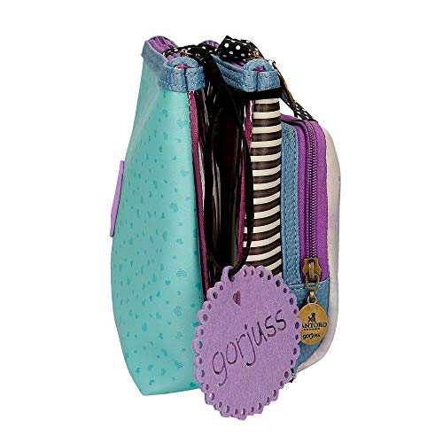Neceser Gorjuss Tres Compartimentos Friends Walk Together, Morado, 27x17x10 cm