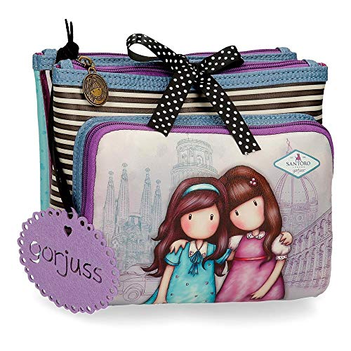 Neceser Gorjuss Tres Compartimentos Friends Walk Together, Morado, 27x17x10 cm