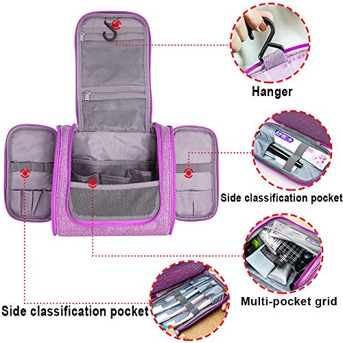 Neceser para Colgar Grande Bolsas de Aseo con Gancho para Mujer y Hombre, 6L Impermeable Neceser de Viaje Organizador de Cosméticos Plegable para Hogar Vacaciones Viaje Gimnasio (Morado)