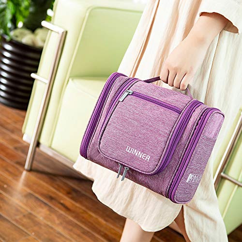 Neceser para Colgar Grande Bolsas de Aseo con Gancho para Mujer y Hombre, 6L Impermeable Neceser de Viaje Organizador de Cosméticos Plegable para Hogar Vacaciones Viaje Gimnasio (Morado)