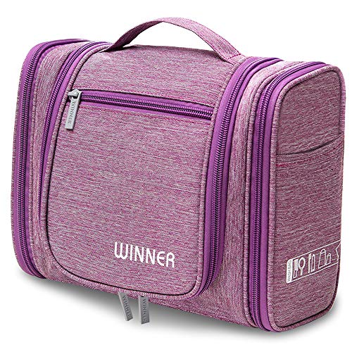 Neceser para Colgar Grande Bolsas de Aseo con Gancho para Mujer y Hombre, 6L Impermeable Neceser de Viaje Organizador de Cosméticos Plegable para Hogar Vacaciones Viaje Gimnasio (Morado)