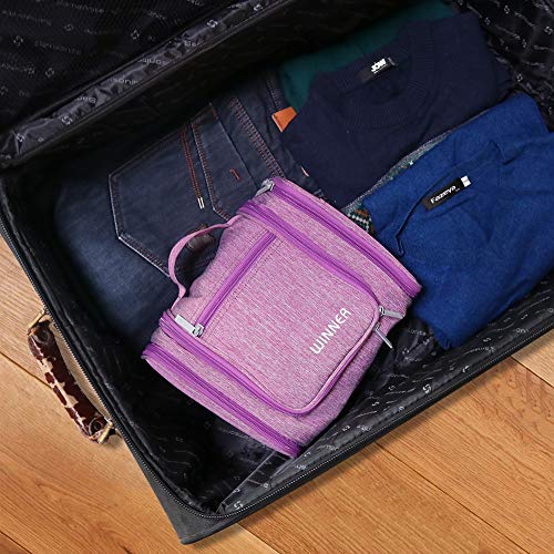 Neceser para Colgar Grande Bolsas de Aseo con Gancho para Mujer y Hombre, 6L Impermeable Neceser de Viaje Organizador de Cosméticos Plegable para Hogar Vacaciones Viaje Gimnasio (Morado)
