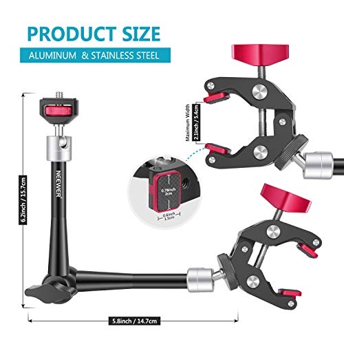 Neewer 28,9cm Brazo Mágico Fricción Articulado Ajustable Cámara Réflex Digital/Sin Espejo/Acción/Monitor LCD Video Vlog Rig con Kit Adaptador de Montaje Abrazadera Teléfono