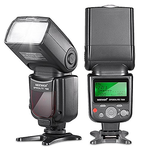 Neewer 750II TTL Flash Speedlite con kit Pantalla LCD para Cámaras Nikon DSLR, Incluye:(1)750II Flash (1)Disparador Inalámbrico 2.4G con Cable N1/N3 (1)Difusor Suave/Duro (1)Soporte de Tapa de Lente